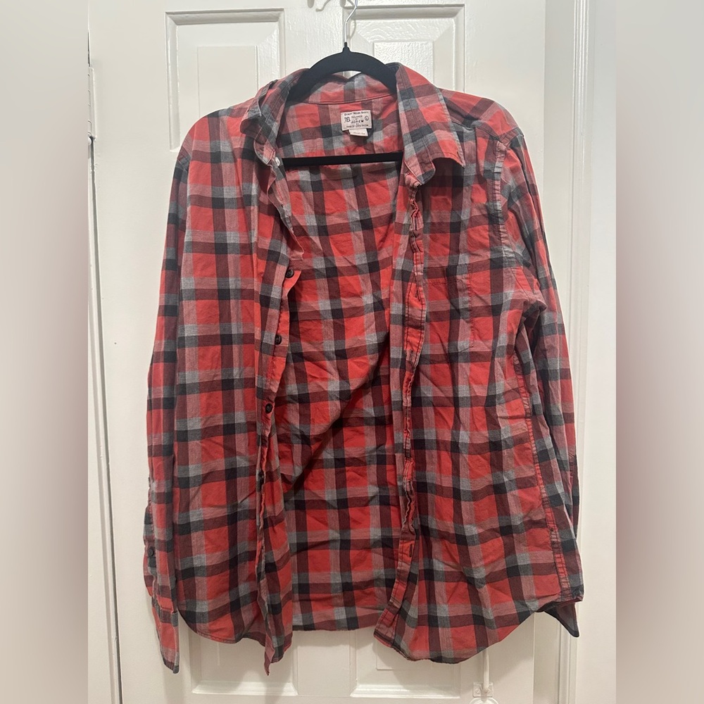 J. Crew Red and Gray Plaid Men’s Button Down Shirt
